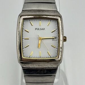 Pulsar Watch Men 31mm Silver Case Stretch Band‎ VX32-X286 New BAttery